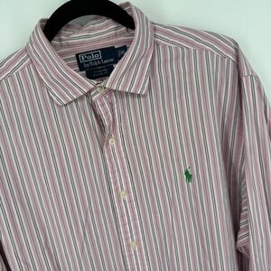 Polo Ralph Lauren XL Pink Green Stripe Classic Fit Long Sleeve Button Down Shirt